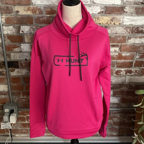 Under Armour Loose Hunt Hot Pink Long Sleeve Sweatshirt Women Size M - Picture 1 of 8